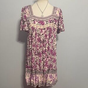 JODIFL Lavender and Cream Floral Square-Neck Mini Dress